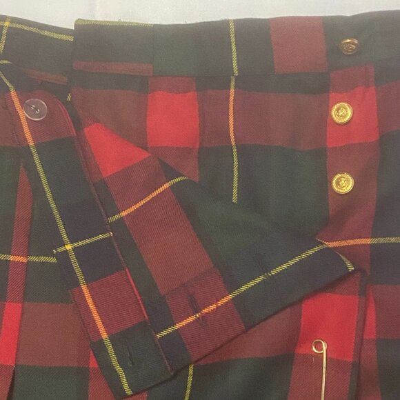 NYGARD COLLECTION Red Wool Tartan Wrap Skirt Plaid Gold Button 12 - Picture 11 of 14